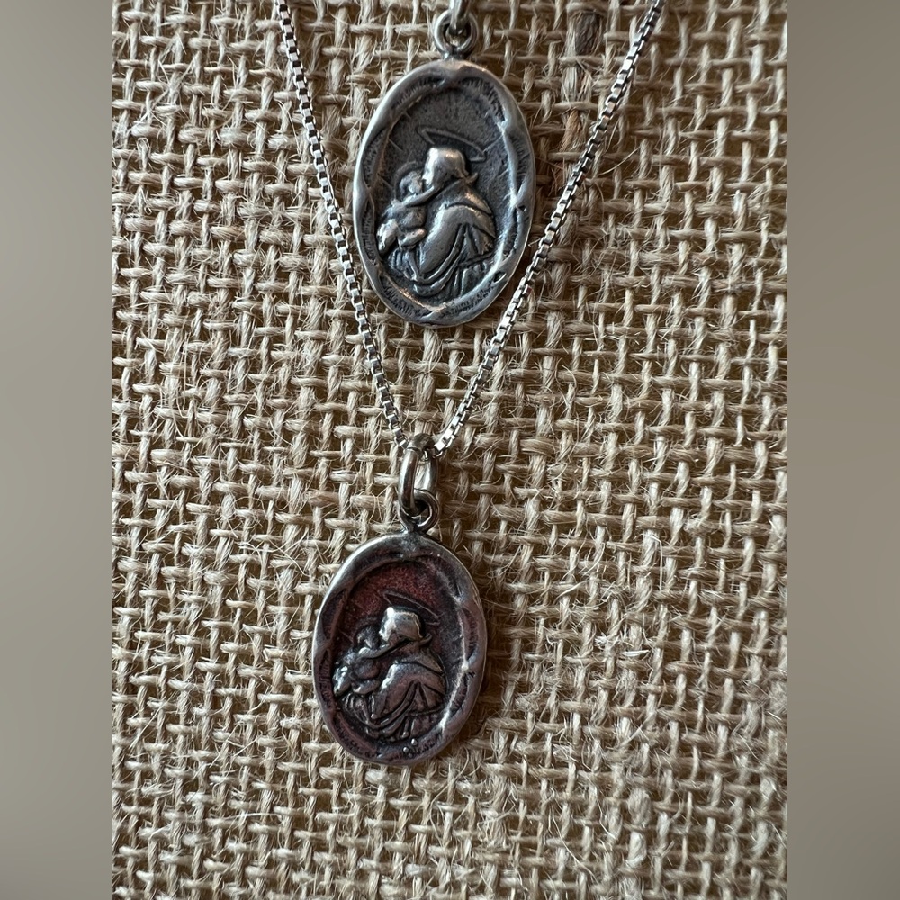 925 Sterling Silver - 2 Vintage Antique Saint Anthony Prayer Pendant with chains